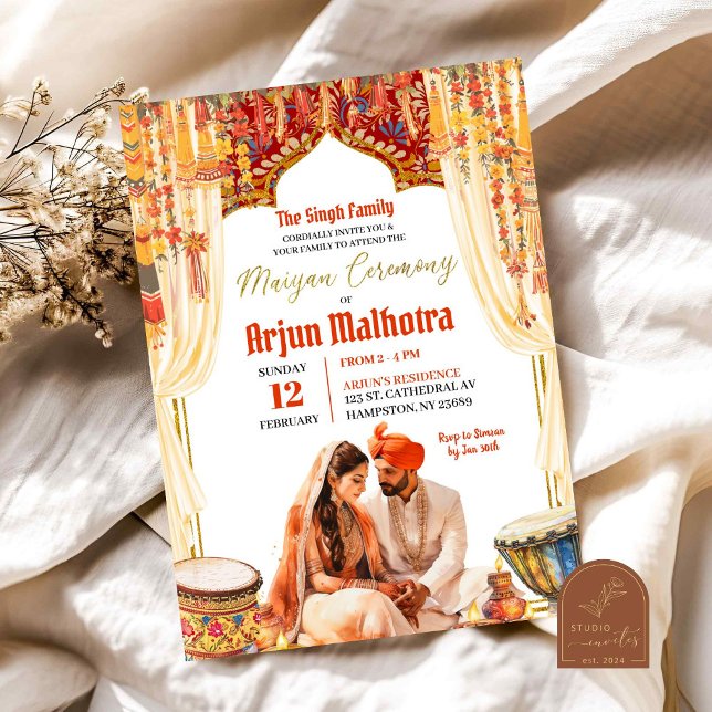 Floral Dholki Maiyan Zeremonie Einladung (Von Creator hochgeladen)