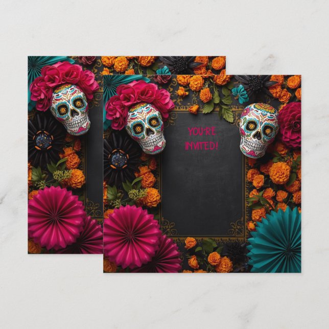 Floral dia de los muertos einladung (Vorne/Hinten)