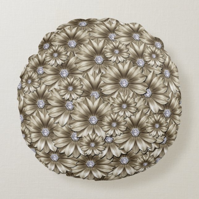 Floral Diamonds Round Pillow Rundes Kissen (Vorderseite)