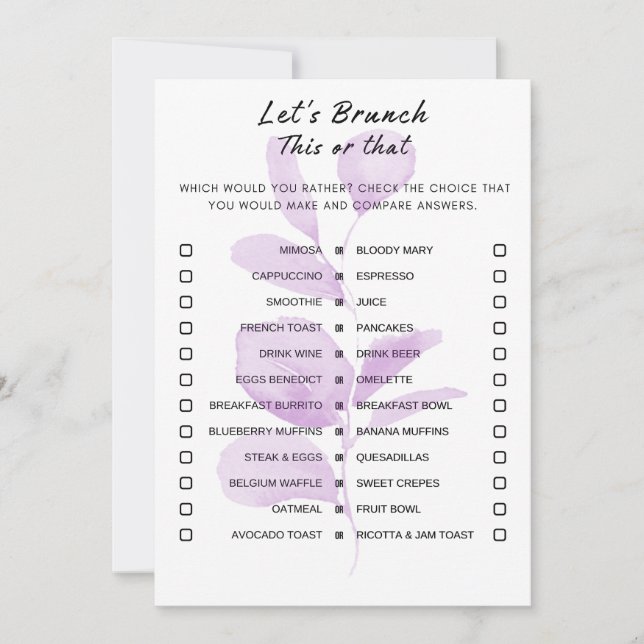 Floral Dieses oder jenes Brunch Party Game Einladung (Vorderseite)