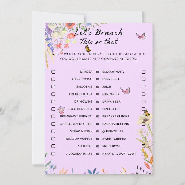 Floral Dieses oder jenes Brunch Party Game Einladung (Vorderseite)