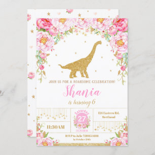 Floral Dinosaur Birthday Invitation Girl Einladung