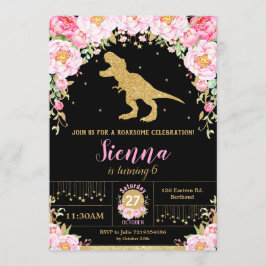 Floral Dinosaur Birthday Invitation Girl T-rex Einladung