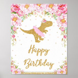 Floral Dinosaur Happy Geburtstag Party T-Rex-Zeich Poster