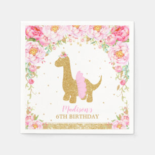 Floral Dinosaurier Geburtstag Pink Tutu Brachiosau Serviette