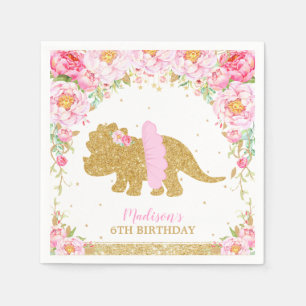 Floral Dinosaurier Geburtstag Pink Tutu Tricerator Serviette
