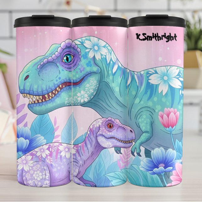 Floral Dinosaurs Pastel Blossom Beauty Thermosbecher (Von Creator hochgeladen)