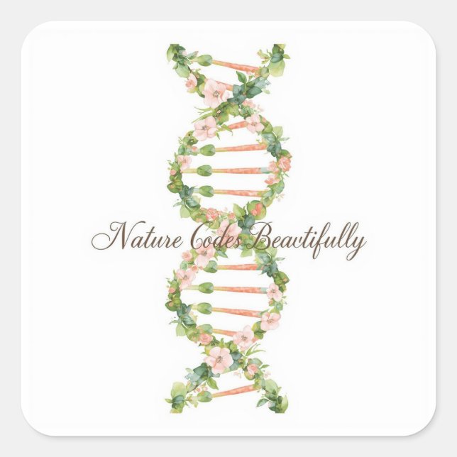 Floral DNA Helix Watercolor Art Quadratischer Aufkleber (Vorderseite)