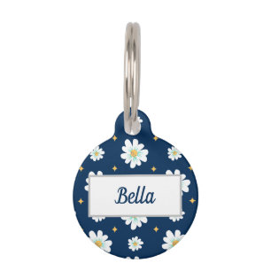 Floral Dog Tags Personalisiert Navy Blue Haustiermarke