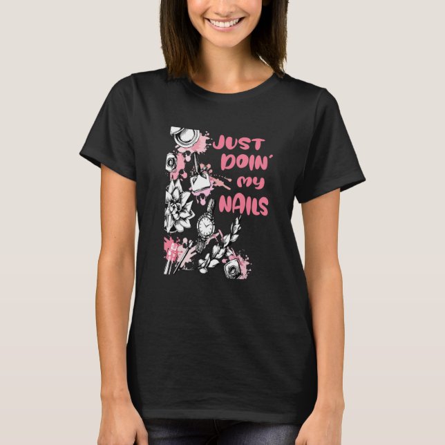 Floral Doin' Nails Manikurin Nail Tech Frau Poli T-Shirt (Vorderseite)