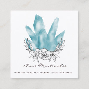 Floral Doodle Blue Crystals Square Business Card Quadratische Visitenkarte
