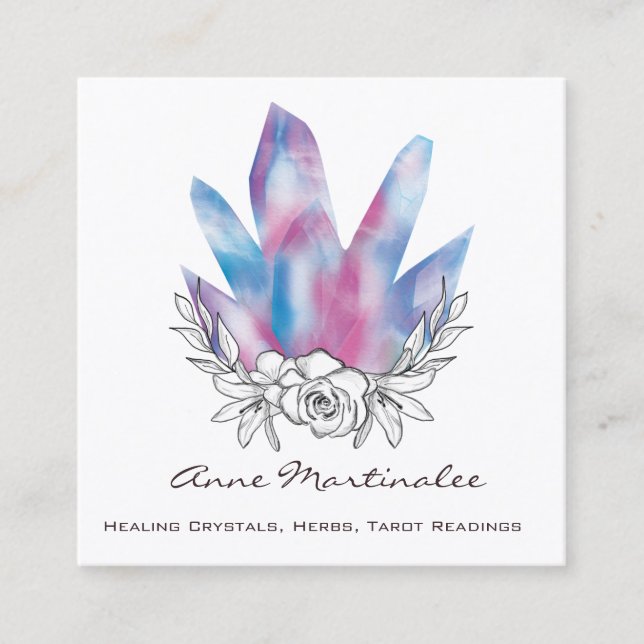 Floral Doodle Crystals Square Business Card Quadratische Visitenkarte (Vorderseite)