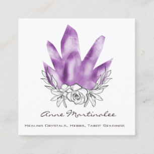 Floral Doodle Lila Crystals Square Business Card Quadratische Visitenkarte