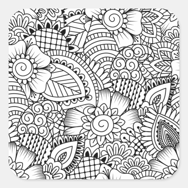 Floral Doodle Muster Quadratischer Aufkleber (Vorderseite)