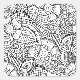 Floral Doodle Muster Quadratischer Aufkleber