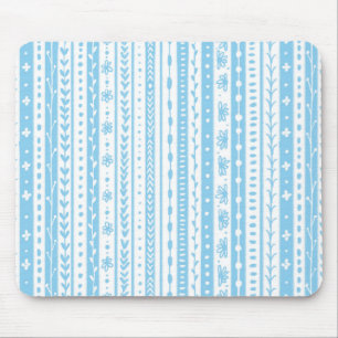 Floral doodle Streifen in Babyblau und Weiß Mousepad