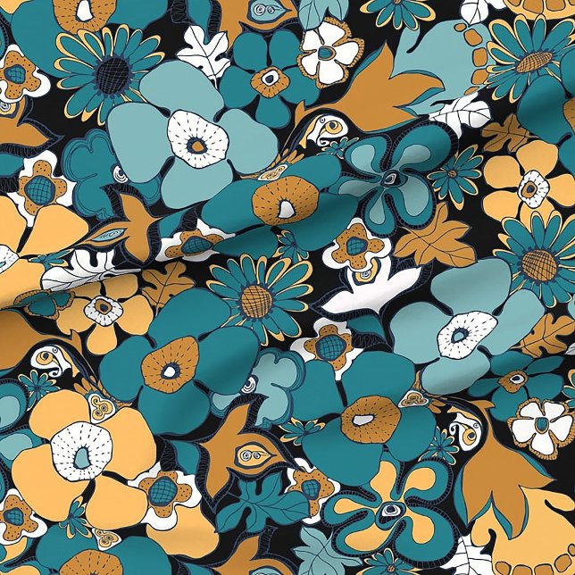 Floral Doodles Senf aquamarin blaues Wasser Stoff (Von Creator hochgeladen)