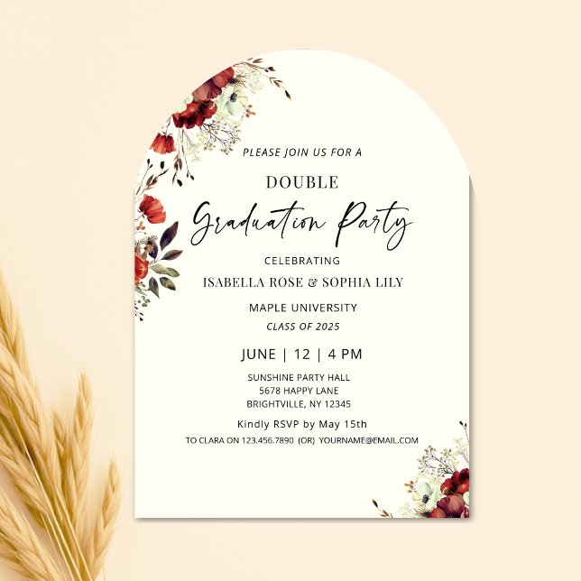Floral Double Graduation Party Twin Abschluss Einladung (arch graduation invitations, floral graduation invitations, floral graduation party invitations, hig)