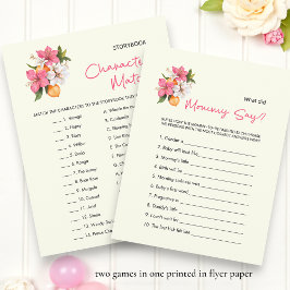 Floral double sided Baby Shower Games Flyer