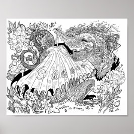 Floral Dragon Coloring Page Poster