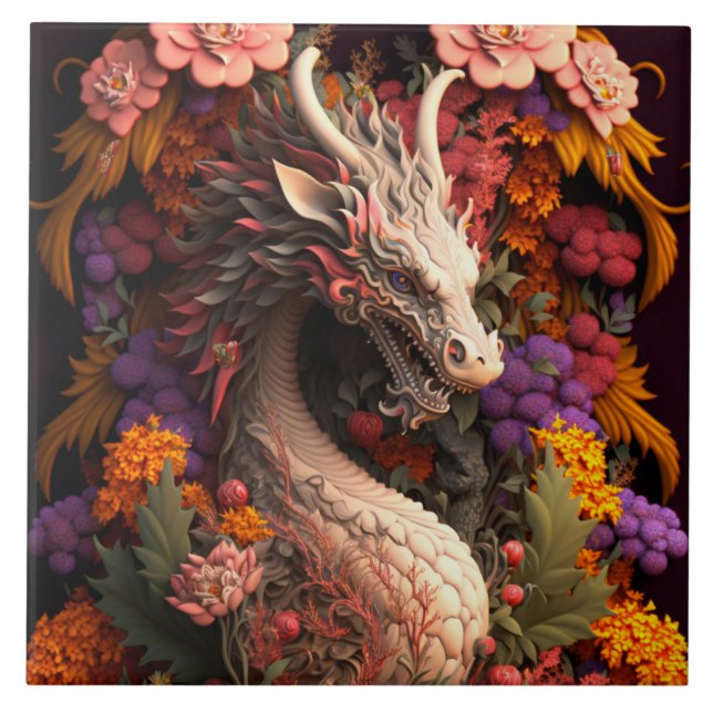 Floral Dragon Keramik Tile Fliese (Vorderseite)