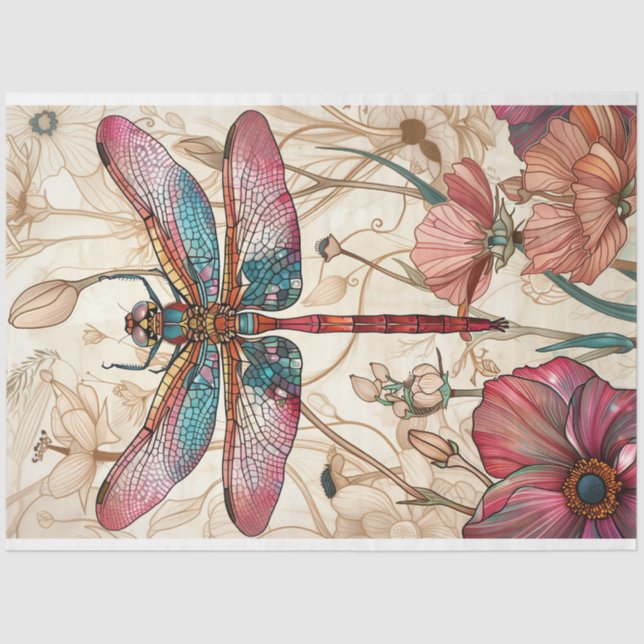 Floral Dragonfly gestanztes Glas Warme weiße Farbe Seidenpapier (Vorderseite)