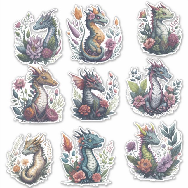Floral Dragons Custom Cut Vinyl Sticker (Vorderseite)