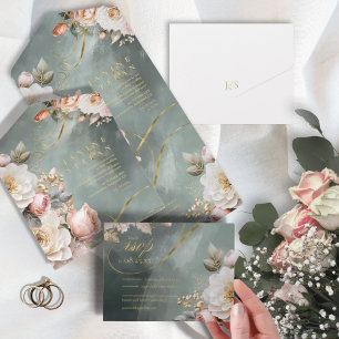 Floral-Drama-Hochzeit Grün ID1022 All In One Einladung