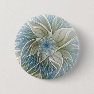 Floral Dream Muster Abstraktes Blue Khaki Fraktal Button