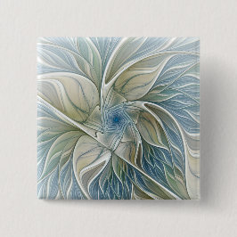 Floral Dream Muster Abstraktes Blue Khaki Fraktal Button