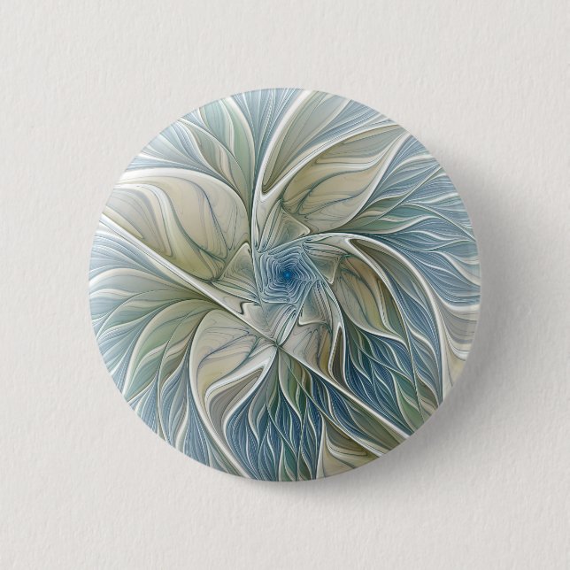 Floral Dream Muster Abstraktes Blue Khaki Fraktal Button (Vorderseite)