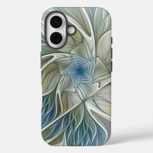 Floral Dream Muster Abstraktes Blue Khaki Fraktal iPhone 16 Hülle