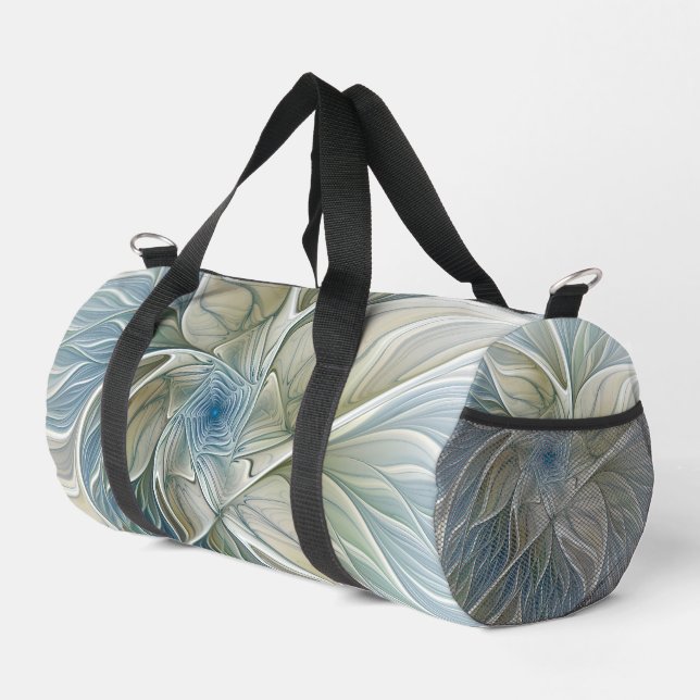 Floral Dream Muster Abstraktes Blue Khaki Fraktal Duffle Bag (Rechte Ecke)