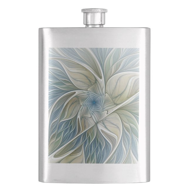Floral Dream Muster Abstraktes Blue Khaki Fraktal Flachmann (Vorderseite)
