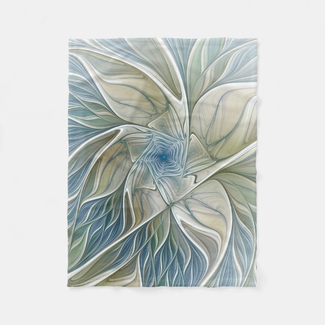 Floral Dream Muster Abstraktes Blue Khaki Fraktal Fleecedecke (Vorderseite)