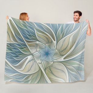 Floral Dream Muster Abstraktes Blue Khaki Fraktal Fleecedecke