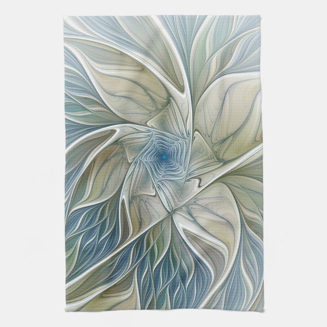 Floral Dream Muster Abstraktes Blue Khaki Fraktal Geschirrtuch (Vertikal)