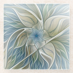 Floral Dream Muster Abstraktes Blue Khaki Fraktal Glasuntersetzer