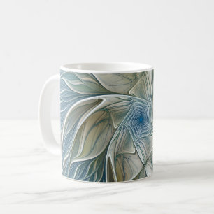 Floral Dream Muster Abstraktes Blue Khaki Fraktal Kaffeetasse