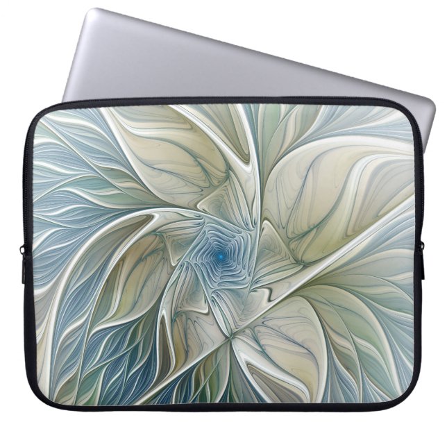 Floral Dream Muster Abstraktes Blue Khaki Fraktal Laptopschutzhülle (Vorderseite)