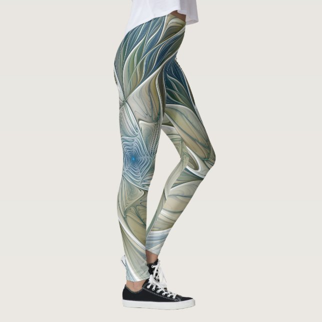 Floral Dream Muster Abstraktes Blue Khaki Fraktal Leggings (Rechts)