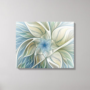 Floral Dream Muster Abstraktes Blue Khaki Fraktal Leinwanddruck