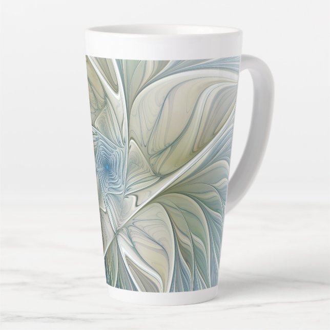 Floral Dream Muster Abstraktes Blue Khaki Fraktal Milchtasse (Rechte Ecke)