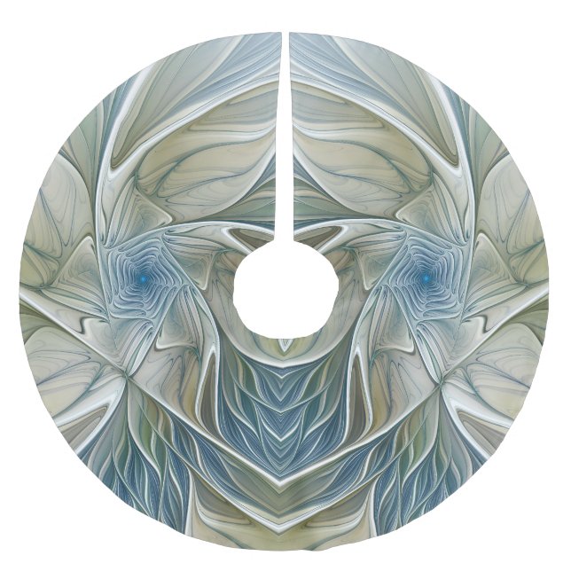 Floral Dream Muster Abstraktes Blue Khaki Fraktal Polyester Weihnachtsbaumdecke (Vorderseite)