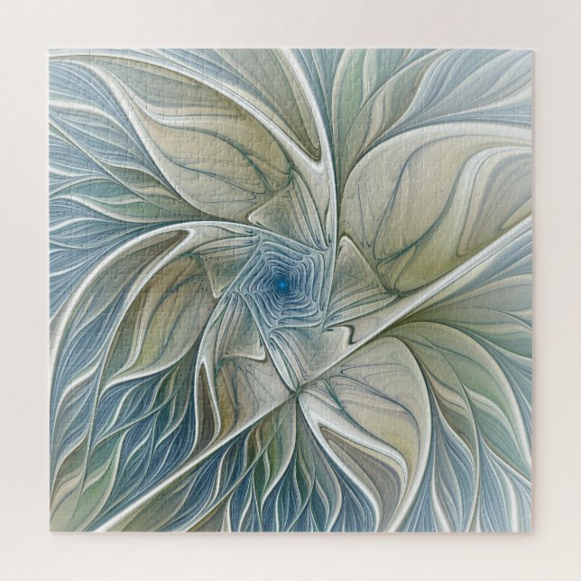 Floral Dream Muster Abstraktes Blue Khaki Fraktal Puzzle (Vertikal)