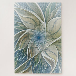 Floral Dream Muster Abstraktes Blue Khaki Fraktal Puzzle