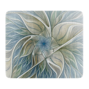 Floral Dream Muster Abstraktes Blue Khaki Fraktal Schneidebrett