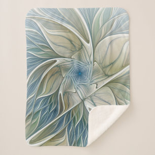 Floral Dream Muster Abstraktes Blue Khaki Fraktal Sherpadecke