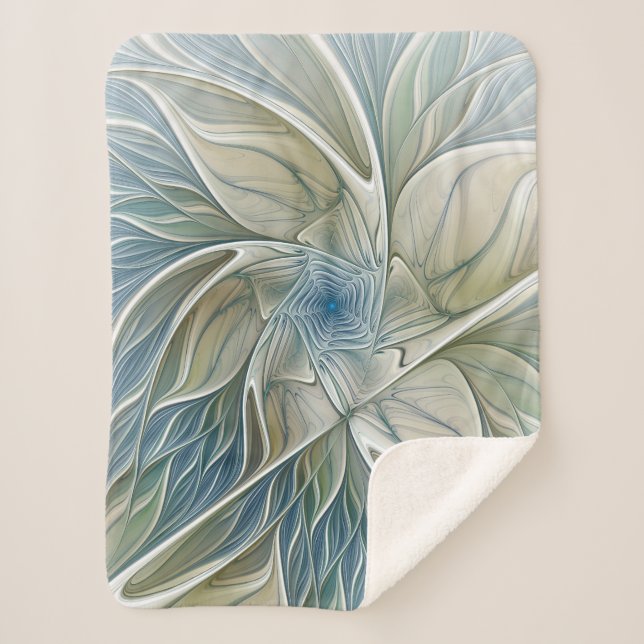 Floral Dream Muster Abstraktes Blue Khaki Fraktal Sherpadecke (Vorderseite)