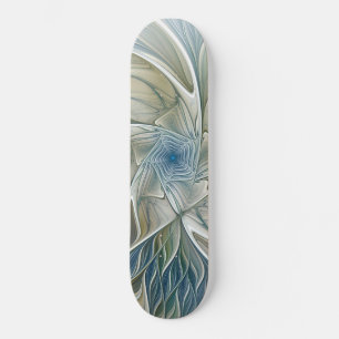 Floral Dream Muster Abstraktes Blue Khaki Fraktal Skateboard